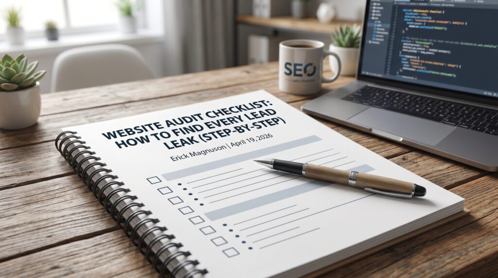 Website audit checklist on a desk